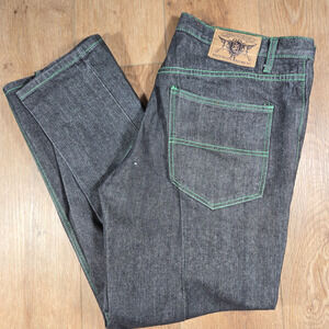 Y2K Brooklyn Basement Jeans 38x32 Black Baggy Wide Leg Stretch Cotton Denim Rap